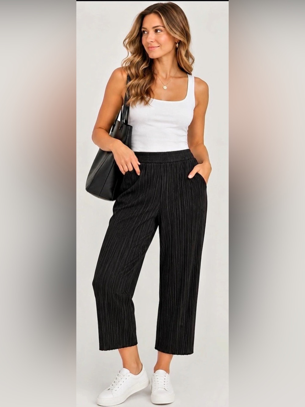 EUC Heartloom Black Plissé Pleated Cropped Pants Size M
